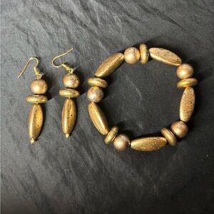 Gold Beaded Bracelet and Earring Set